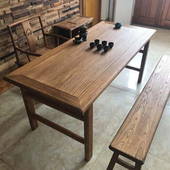 金美舒老榆木桌餐桌茶桌老榆木实木桌复古民宿餐厅装修中式餐桌椅风化