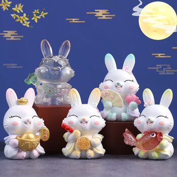【抖音同款 】新款古风玉兔呈祥盲盒摆件卡通可爱桌面小学生礼物中秋