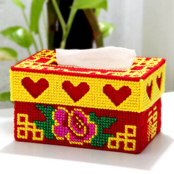 十字绣抽纸盒自己绣三心花款家车用毛线手工绣立体绣纸抽盒纸巾盒 三