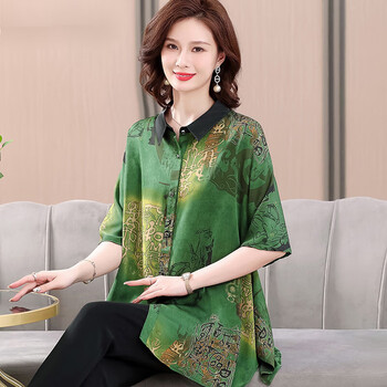 hked中老年真丝衬衫桑蚕丝高端女中长款上衣女大气装重磅妈妈装