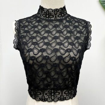 雷丝假领背心秋冬蕾丝打底衫无袖修身内搭防走光背心短款时尚百搭圆领