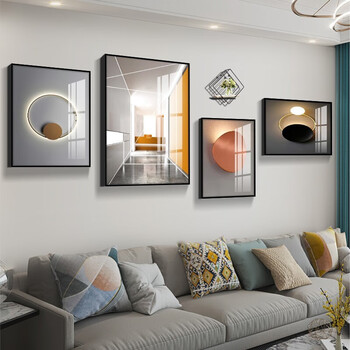 画现代简约大气ins风餐厅组合壁画d款小套总长17米晶瓷画黑框25米沙发