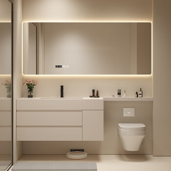 苏吉能2023新款奶油风岩板一体盆浴室柜组合马桶延长卫生间智能简约