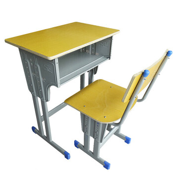 加厚升降单双人培训辅导班学校书桌十套起发型号12单人双柱靠背黄色