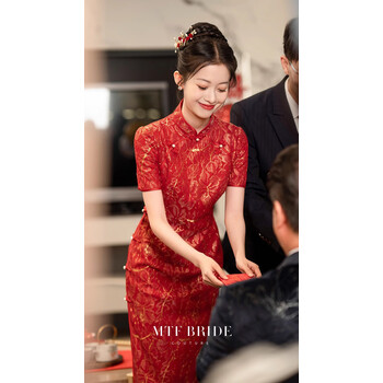 烟花烫满庭芳夏至红色旗袍敬酒服感复古改良新娘结婚订婚礼服女加急10