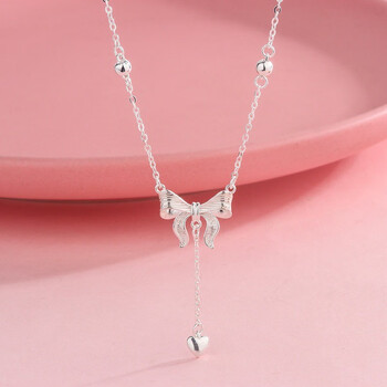 温冬990纯银在逃公主项链蝴蝶结吊坠锁骨链爱心流苏轻奢2023新款