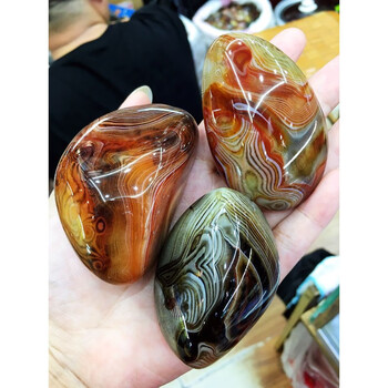 韩莹(koreing) 缠丝玛瑙精品把玩件 雨花石原石精品缠丝玛瑙天然石