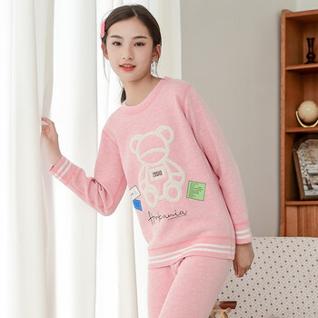 箐箐花保暖内衣女大童秋衣秋裤青年加绒加厚打底衫冬季长袖高中学生