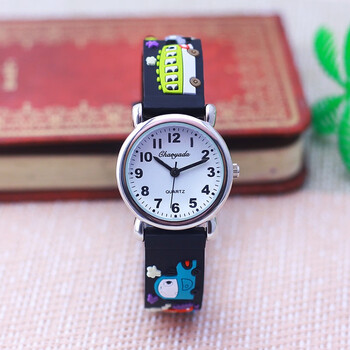 卡通小男孩校巴士汽车儿童手表幼儿童学生石英防水运动电子表黑色银壳