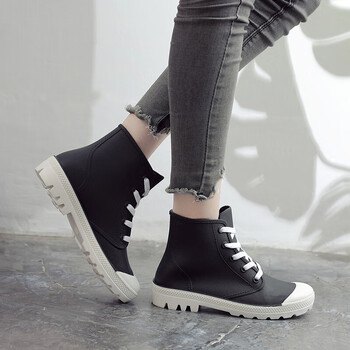 时尚雨鞋女士成人仿滑水靴女款加绒雨靴学生高帮黑色36