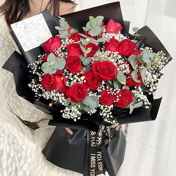 朵香槟韩式玫瑰花束全国同城配送花上门送女友生日礼物19朵红玫瑰花束