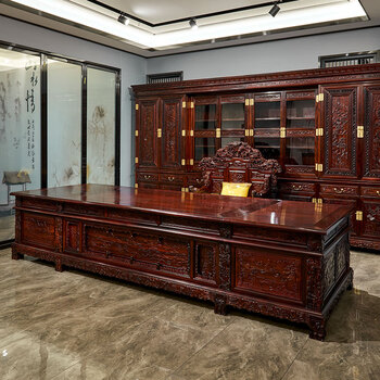 敬义堂 红木家具印尼黑酸枝(学名:阔叶黄檀)办公桌书桌椅组合 仿古