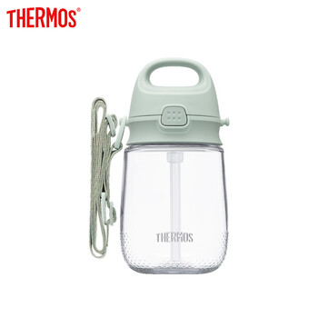 膳魔师THERMOS 儿童水杯四季可用宝宝水杯可爱猪猪PA材质370ml儿童水杯吸管杯 Foogo系列绿色 送Diy贴纸