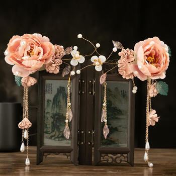 美芙仁绢花头饰唐风裙花朵汉服女仙气古风发夹流苏边夹宋制后压发饰