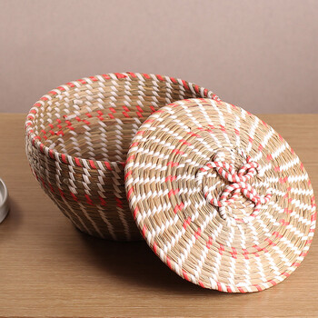 草编馒头筐带盖保温馍筐包子大饼篮子多功能收纳筐家用鸡蛋食品箱