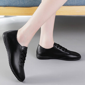 百丽女鞋品牌真皮女士小皮鞋女春款平底妈妈鞋软底小白鞋百 293黑色