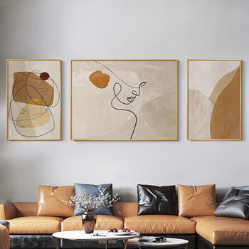 轻奢风客厅装饰画现代简约沙发背景墙画挂画小清新抽象三联画壁画 f款