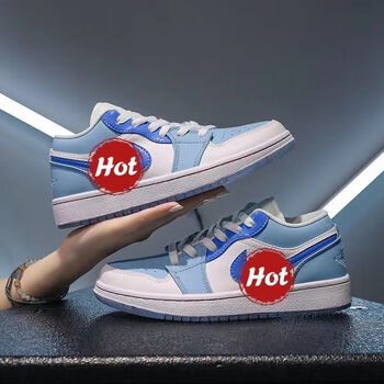 jordan 1郭艾伦鞋子男潮流灰蓝板鞋男夏季女粉绒钩休闲运动鞋 aj1