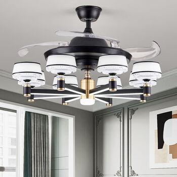 灯轻奢餐厅灯隐形带电风扇一体吊灯 风采6头42寸变频遥控【图片 价格