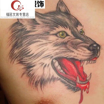 米可杉奢依君纹身贴洗不掉胸前狼头纹身贴彩色大图滴血狼头男女花臂