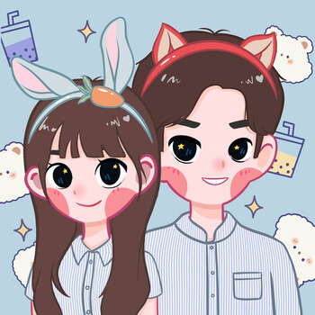 芊迁筱q版手绘头像画卡通真人照片动漫人像漫画头像定制情侣画像 大眼