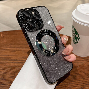 虎克船长 闪粉磁吸充电适用iPhone14手机壳苹果13promax镜头全包男女超薄透明12防摔网红 【石墨黑】渐变闪粉*磁吸充电*自带镜头膜 iPhone 13 Pro