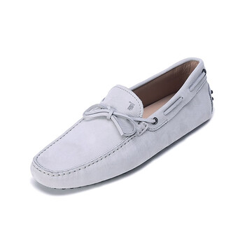 tods托德斯 男士灰色翻绒革蝴蝶结装饰一脚蹬豆豆鞋乐福鞋单鞋 xxm0