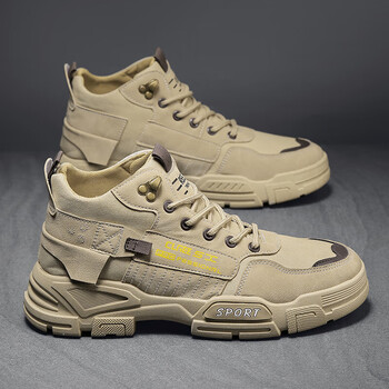 鞋工地干活耐脏防滑工作潮鞋厚底增高户外工装马丁靴男xx1688卡其色39