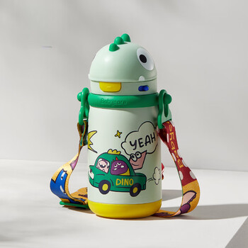 咏幻恐龙儿童保温杯婴儿宝宝水杯吸管杯学饮杯外出幼儿园挂绳款安波绿