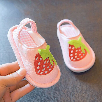 土豆屋儿童拖鞋宝宝女童居家棉拖鞋男童小童防滑婴儿小孩地板鞋室内鞋 粉红草莓 150码内长13.5cm(适合1至1.5岁)
