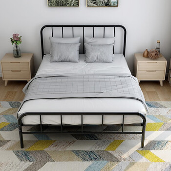 劲豹铁艺床1.5米铁架床 欧式铁床双人床金属 现代简约出租房宿舍床架 黑色排骨架-质量升级 1200*2000