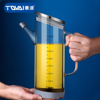 华派 TQVAI 大容量玻璃油壶800ml 高硼硅玻璃油壶 304不锈钢盖刻度玻璃油瓶 耐高温易清洗家用油壶 YH800