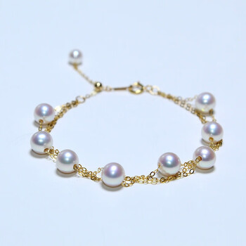 雅帝阁日本akoya海水珍珠手链 18k金海珠手镯三层多层叠戴正圆极强光 