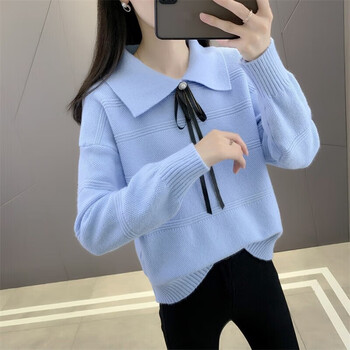 针织衫女秋冬装2022年新款时尚内搭毛衣女洋气百搭长袖打底衫 浅蓝色