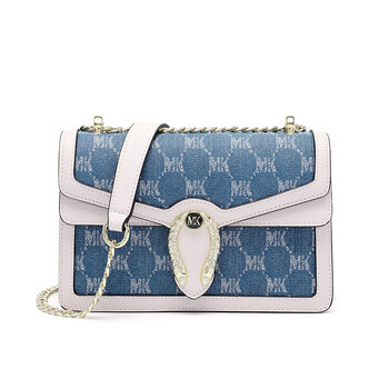 magic king mk尚拼色酒神包单肩腋下包斜挎链条包小方包 牛仔蓝配白
