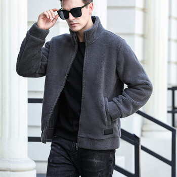 橙央羊羔毛抓绒外套男士秋冬宽松大码加绒加厚立领夹克摇粒绒保暖上衣