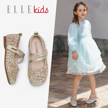 ELLE KIDS童鞋春秋公主鞋女童皮鞋时尚水晶鞋亮钻表演鞋 EFD31252 香槟色