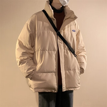 羽绒服男冬季加厚美式潮牌感2022年新款立领米白色m90斤至110斤可穿