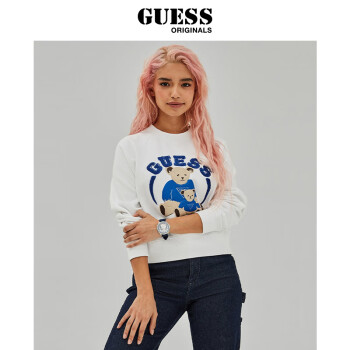 GUESS ×Originals女圆领小熊LOGO加绒卫衣-W1BQK9YH0 G011-白色 XS