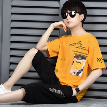 13-15-18初中生高中生男生穿的青少夏季套装学生短袖恤大童胖男孩棉一