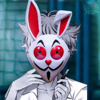 地铁跑酷弗兰克的兔子面具同款儿童成人男万圣节网红折耳朵 白色