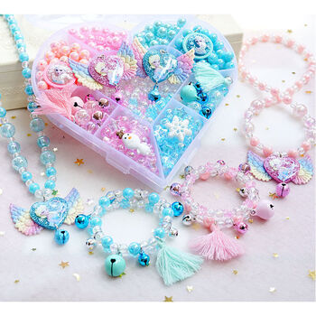 儿童手工串珠子冰雪奇缘公主玩具女孩手链项链diy饰品材料包湖蓝色