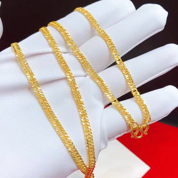 皕宝楼黄金项链男士足金9999实心足金牛仔链配吊坠老板链新黄金老板链