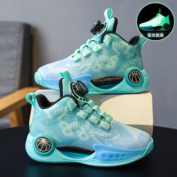 安錔男童篮球鞋2023新款秋冬软底荧光儿童运动鞋中大童训练跑步鞋蓝色