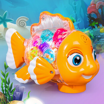 电动鱼儿童摇摆鱼玩具宝宝13岁2婴儿灯光音乐万向行走鱼透明齿轮声光