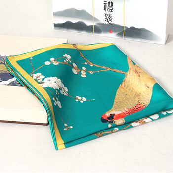 文创礼品丝巾围巾瑞鹤图小方巾妈妈百搭中国风礼盒装 五色鹦鹉