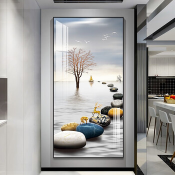 诗六艺家饰玄关装饰画现代简约入户客厅走廊北欧轻奢风竖版壁画过道