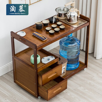 淘慕 茶桌家用小茶台客厅移动茶几茶车阳台烧水泡茶柜功夫茶具套装烧水一体茶水柜 单个/茶色85长茶水柜+乌金石+全自动电器