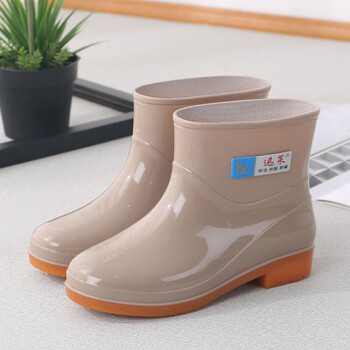 Dwayne 时尚中筒雨鞋女滑加绒棉女士雨靴女式水耐磨水鞋女生胶鞋 606短筒卡其色/无棉 40