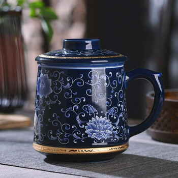 创京懿选景德镇陶瓷茶杯带盖带过滤家用泡茶杯办公室老板杯喝水杯子